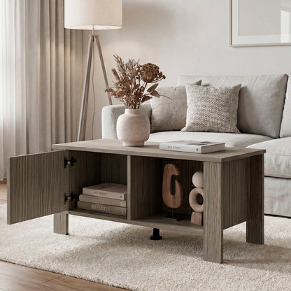 Freedom Rustic Farmhouse Coffee Table with One Door Storage Cabinet and Open Shelf