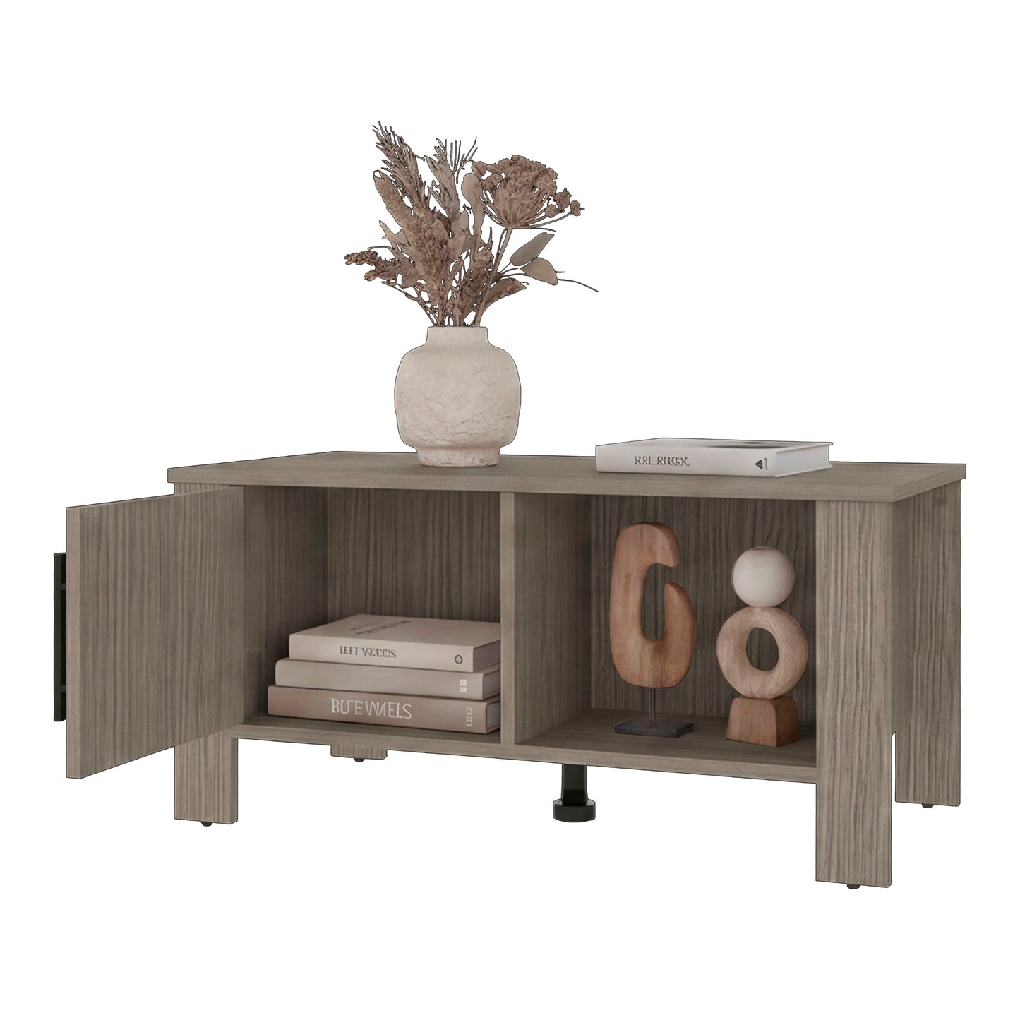 Freedom Rustic Farmhouse Coffee Table with One Door Storage Cabinet and Open Shelf