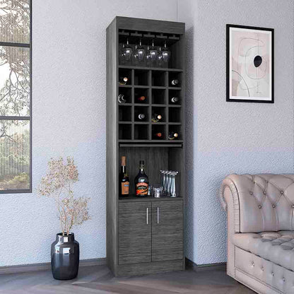 Kava Bar Cabinet, One Extendable Shelf, Sixteen Wine Cubbies, One Shelf