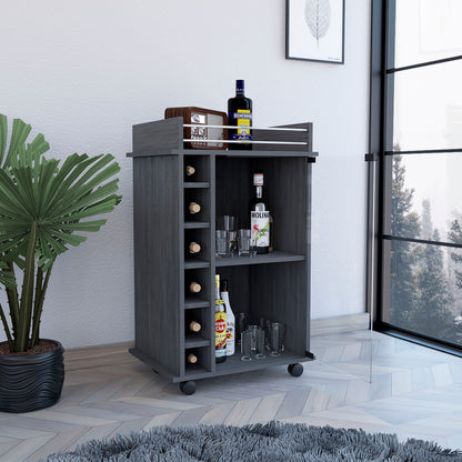 Tuhome Dukat Bar Cart with Two Shelves, Six Built-In Wine Racks, Four Casters, Modern Storage Solution for Kitchen or Dining Room