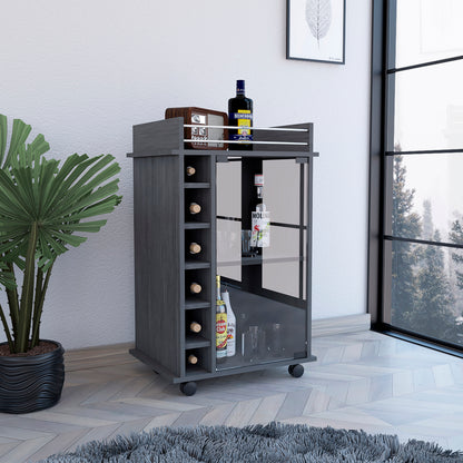 Tuhome Dukat Bar Cart with Two Shelves, Six Built-In Wine Racks, Four Casters, Modern Storage Solution for Kitchen or Dining Room