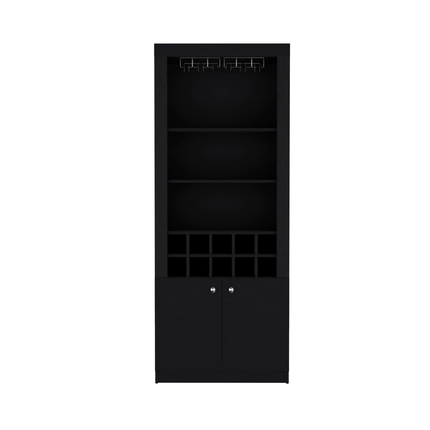 Nero Tall Bar Cabinet 4-Tier Modern Bar Cabinet with Glass Holder Stemware Rack, Wine Cabinet, Liquor Cabinet, 10 Bottle Cubbies and 4 Shelves.