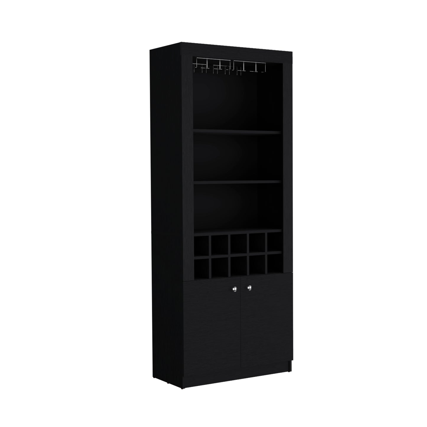 Nero Tall Bar Cabinet 4-Tier Modern Bar Cabinet with Glass Holder Stemware Rack, Wine Cabinet, Liquor Cabinet, 10 Bottle Cubbies and 4 Shelves.