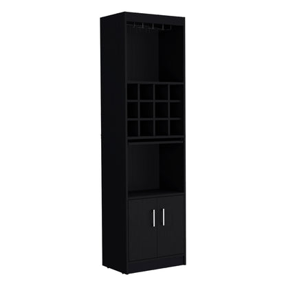 Kevil 71-Inch Tall Bar Cabinet 5-Tier Modern Bar Cabinet with Glass Holder Stemware Rack, Wine Cabinet, Liquor Cabinet, 12 Bottle Cubbies, 5 Shelves, and Pull Out Tray