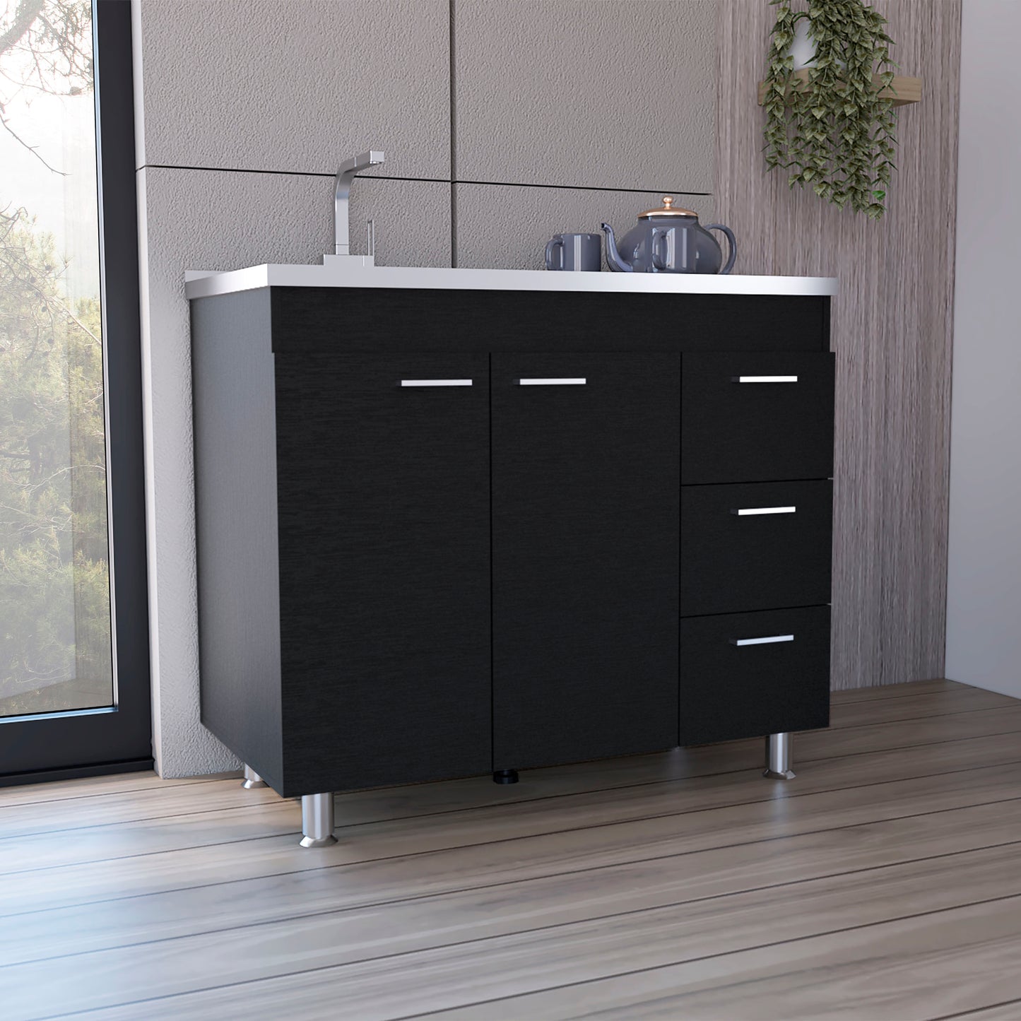 Ferreti Base Cabinet , Three Drawers, Double Door, Four Legs