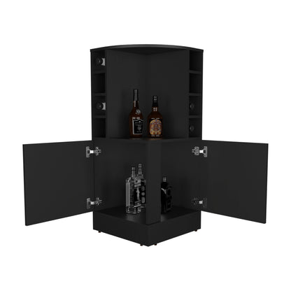 Jakes 42" Tall Corner Bar Cabinet with Eight Wine Bottle Cubbies and Double Door cabinet, Living Room, Liquor Cabinet, Storage Cabinet