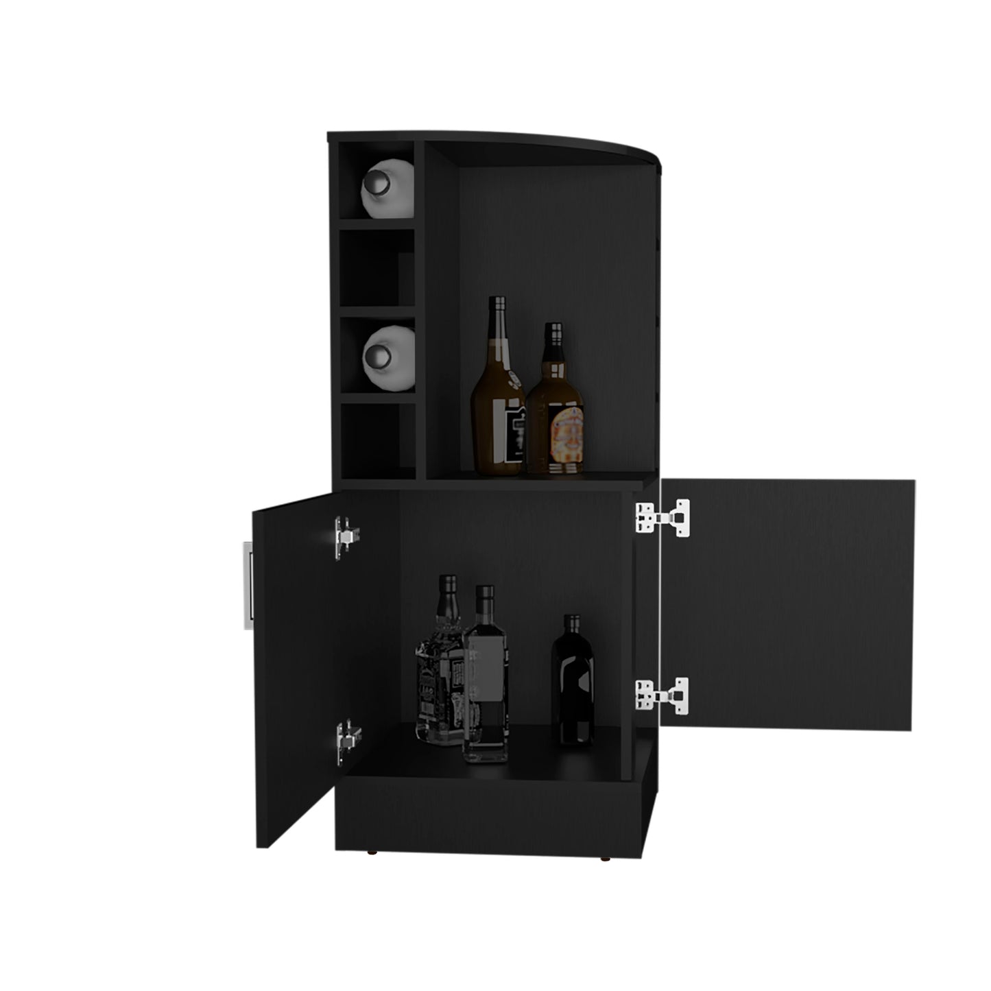 Jakes 42" Tall Corner Bar Cabinet with Eight Wine Bottle Cubbies and Double Door cabinet, Living Room, Liquor Cabinet, Storage Cabinet