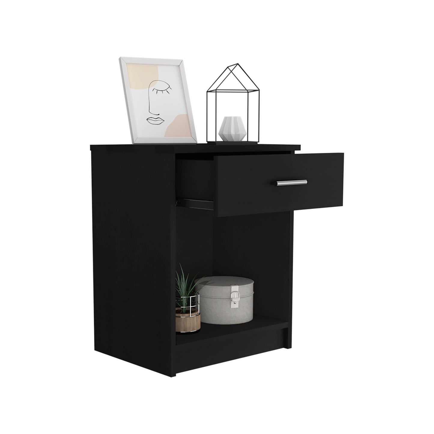 Eco Nightstand with Spacious Superior Top, Open Storage Shelf, Smooth-Glide Drawer and Modern Space-Saving Bedside Design for Organizing Essentials, Books and Daily Items in a Practical and Elegant Bedroom Layout