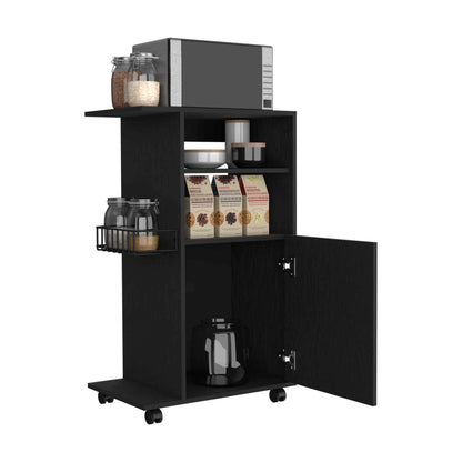 Clip Kitchen Cart with Spacious Countertop, Single-Door Storage Cabinet, Additional Rack Shelf and Smooth-Rolling Four Casters for Mobile Organization, Microwave Support