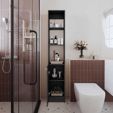Parks Linen Bathroom Storage Cabinet with one Doors, Tall Bathroom Cabinet with 6 Shelves, for Bathroom, Living Room, Kitchen