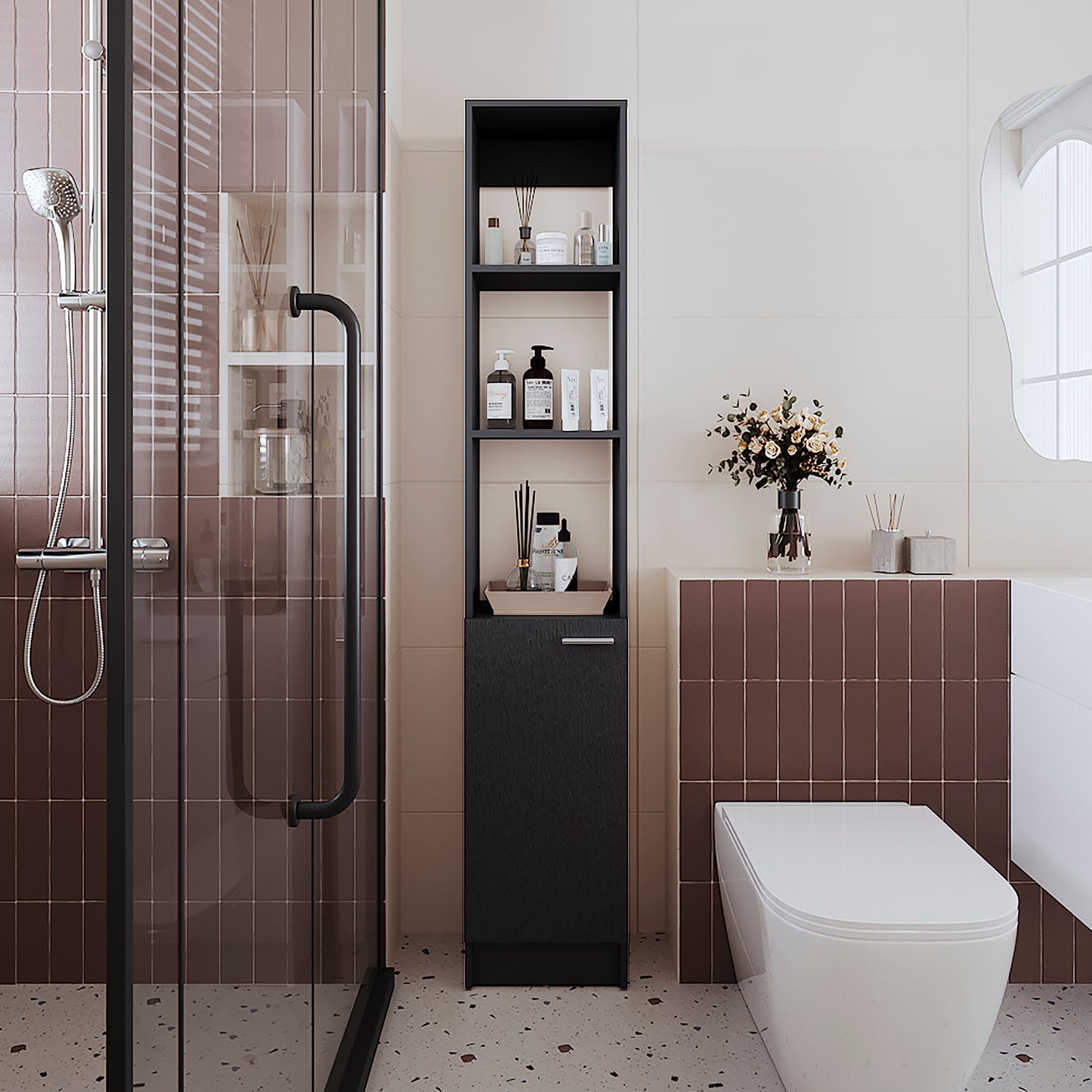 Parks Linen Bathroom Storage Cabinet with one Doors, Tall Bathroom Cabinet with 6 Shelves, for Bathroom, Living Room, Kitchen