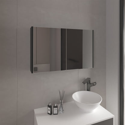 Bouti 19.7" H x 31.5" W Double Door Mirror Medicine Cabinet, Three interior Shelves for Bathroom, Kitchen