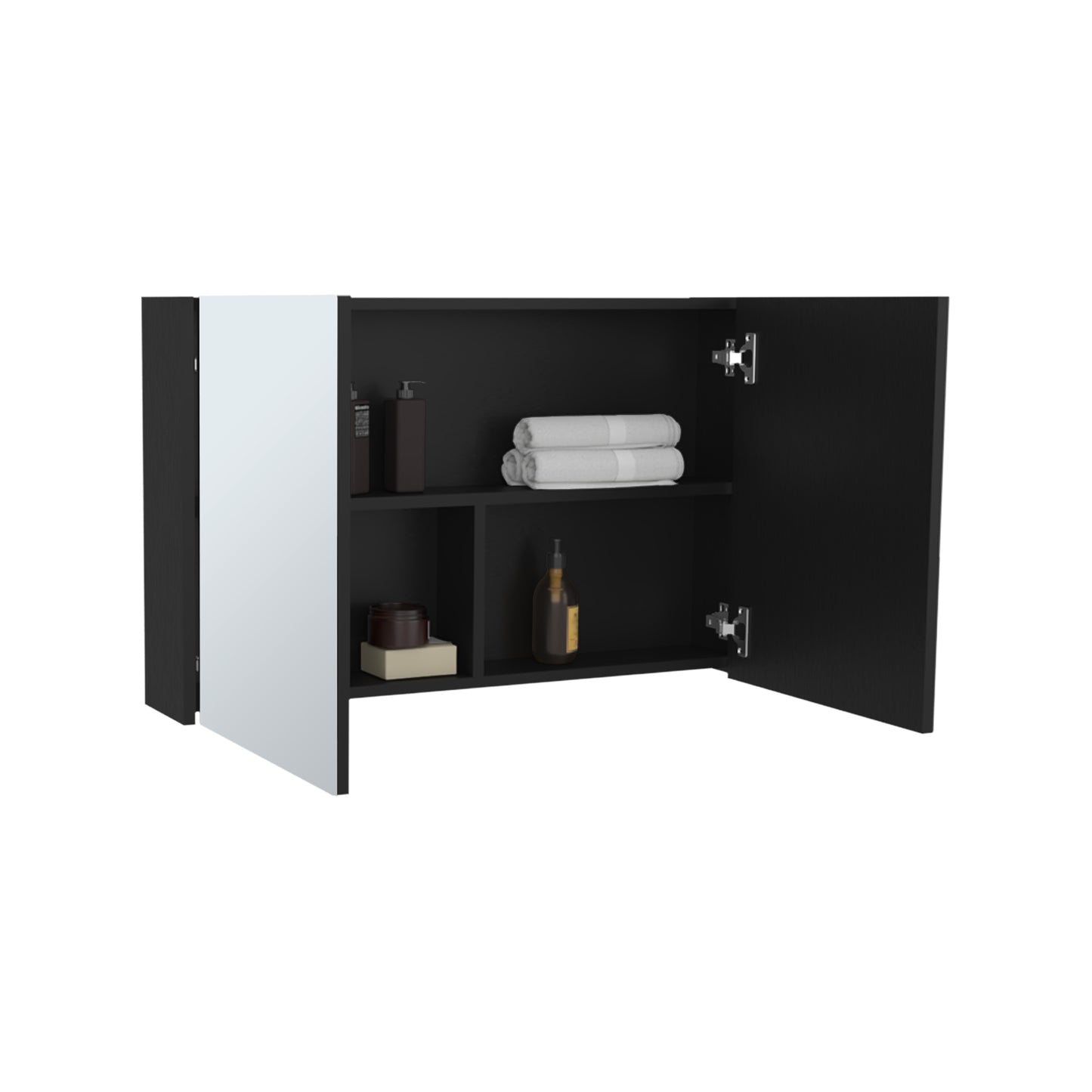 Bouti 19.7" H x 31.5" W Double Door Mirror Medicine Cabinet, Three interior Shelves for Bathroom, Kitchen