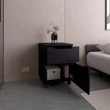 Ethan Open Shelves Nightstand With One Door, Modern Bedside Table For Bedroom Storage