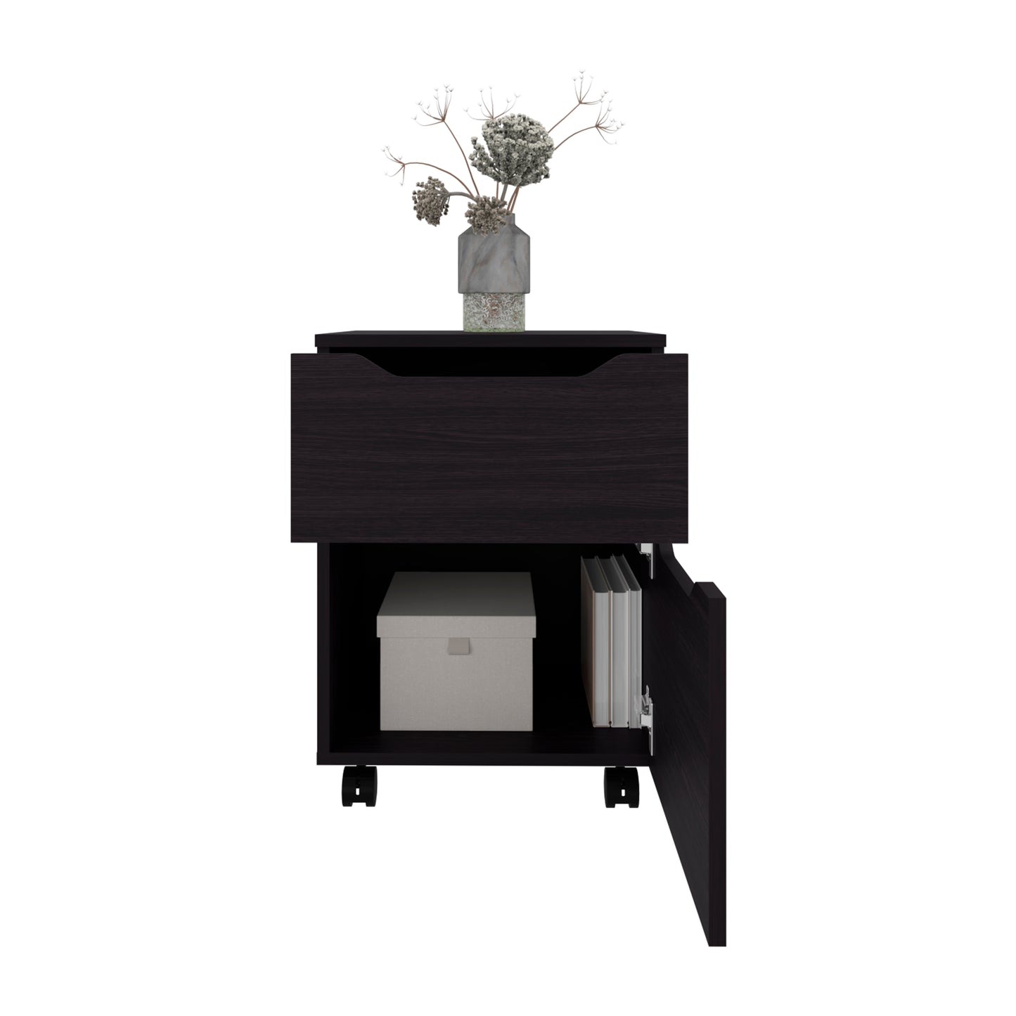 Ethan Open Shelves Nightstand With One Door, Modern Bedside Table For Bedroom Storage