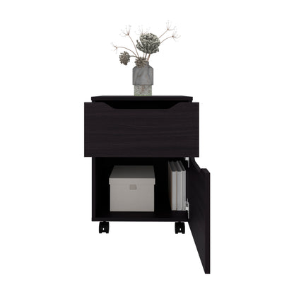 Ethan Open Shelves Nightstand With One Door, Modern Bedside Table For Bedroom Storage