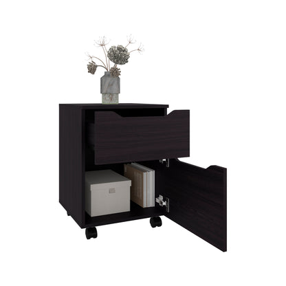 Ethan Open Shelves Nightstand With One Door, Modern Bedside Table For Bedroom Storage