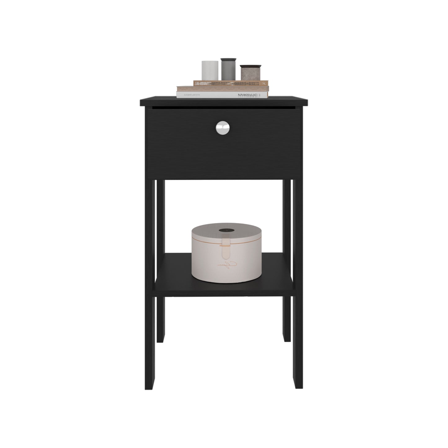 Newcastle Nightstand With One Drawer And Open Shelf, Modern Bedside Table