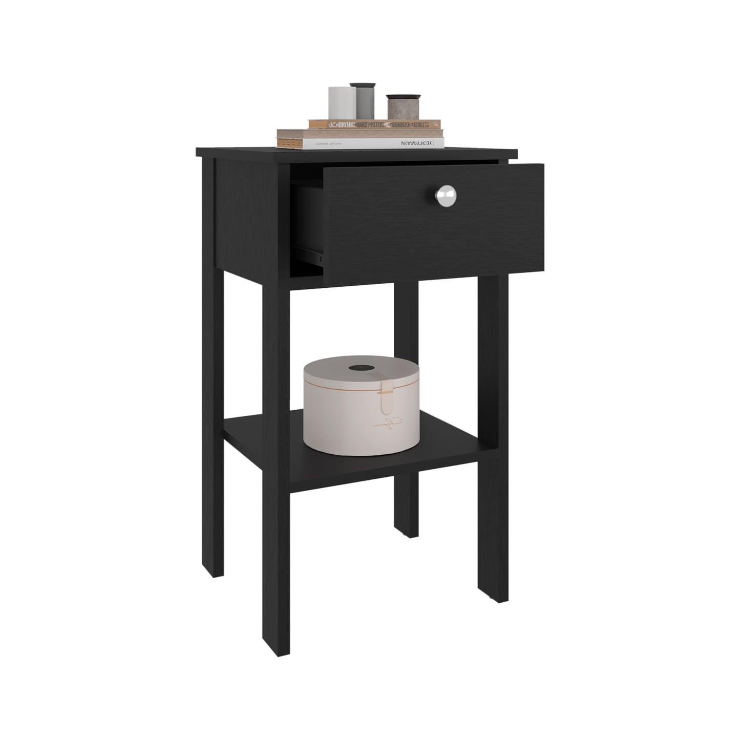 Newcastle Nightstand With One Drawer And Open Shelf, Modern Bedside Table