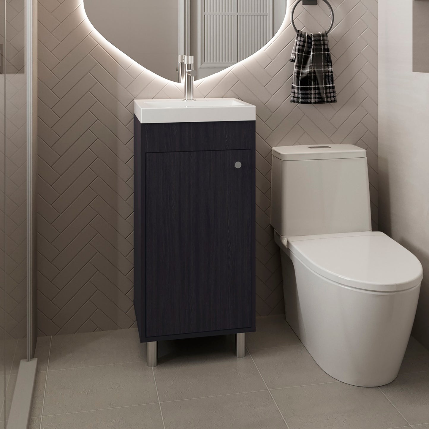 Rivera Freestanding Bathroom Vanity With One Door, Two Shelves, Sink Base Cabinet