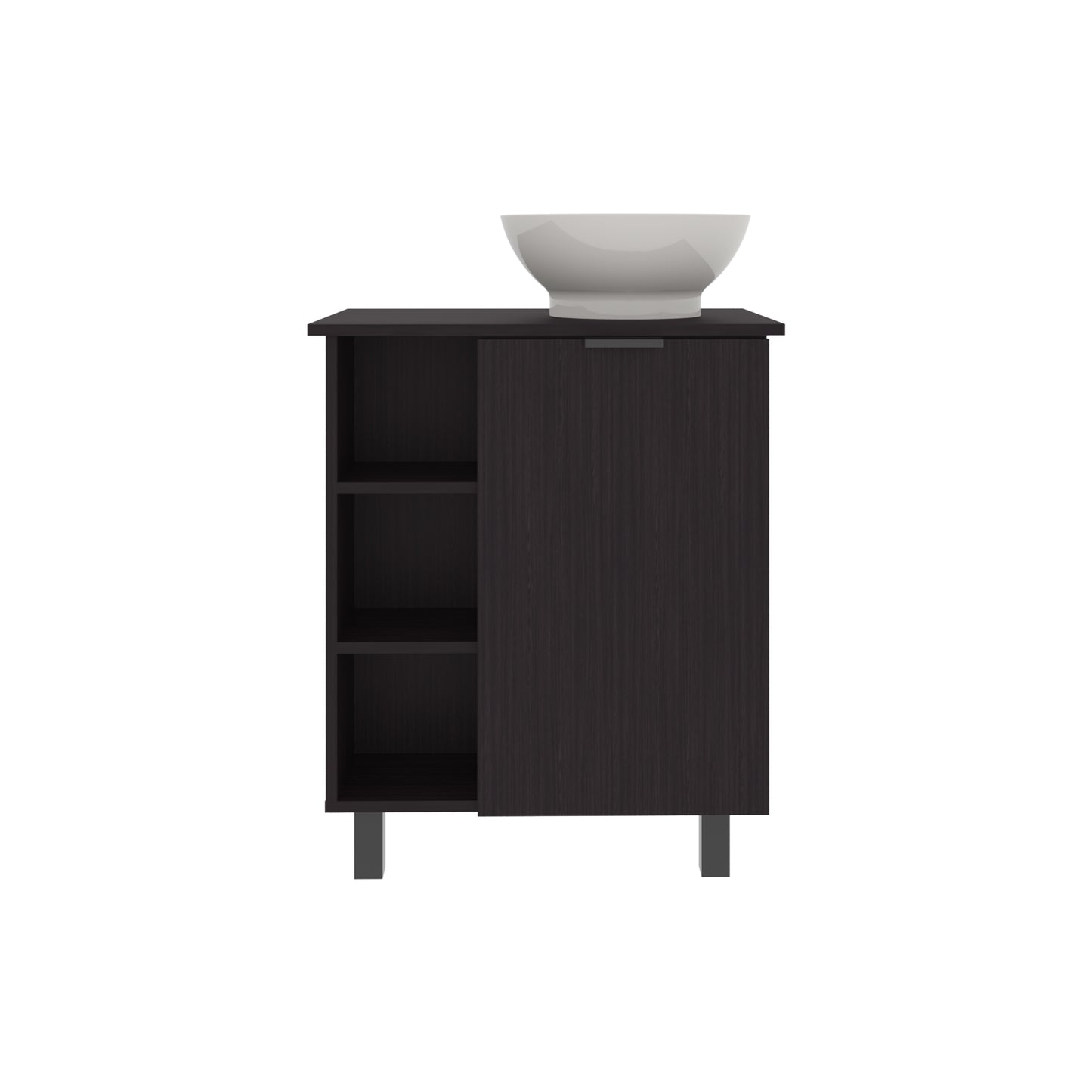 Allegra Vessel Sink Vanity With One Door Storage And Open Shelves, Freestanding Bathroom Cabinet