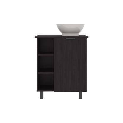 Allegra Vessel Sink Vanity With One Door Storage And Open Shelves, Freestanding Bathroom Cabinet