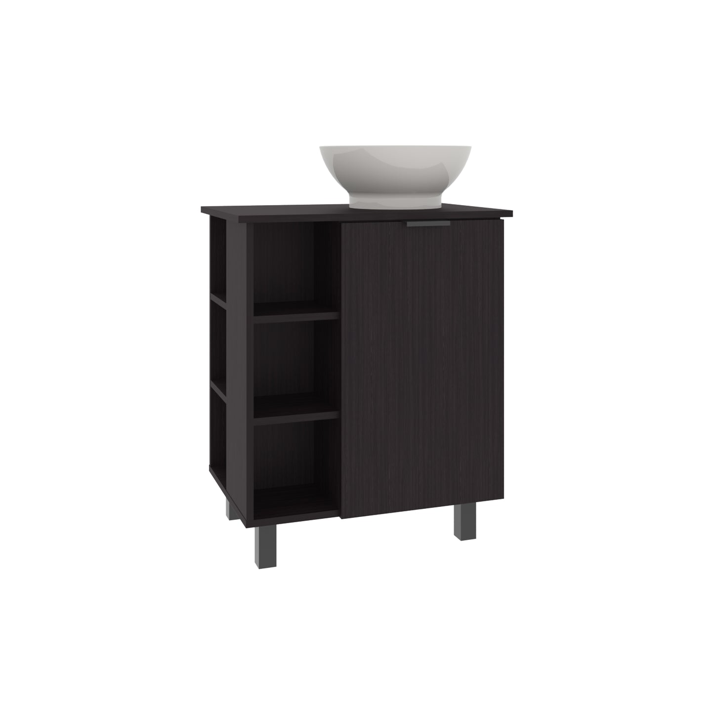 Allegra Vessel Sink Vanity With One Door Storage And Open Shelves, Freestanding Bathroom Cabinet