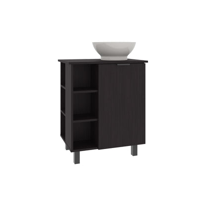 Allegra Vessel Sink Vanity With One Door Storage And Open Shelves, Freestanding Bathroom Cabinet