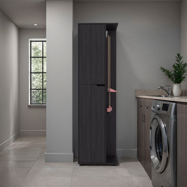Austin Storage Broom Closet with Magnetic-Closure Doors, Tall Multi-Purpose Utility Cabinet for Cleaning Supplies, Durable Engineered Wood Construction and Space-Saving Design