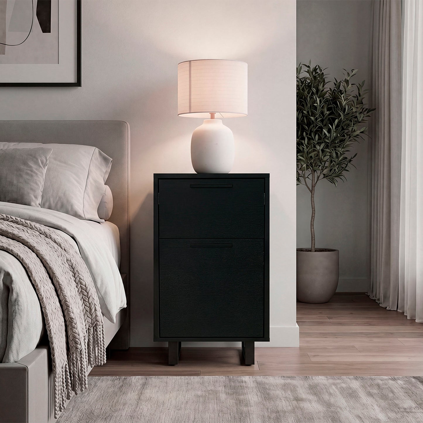 Secret Compact Nightstand with One Standard Drawer, Hidden Side Drawer and Storage Cabinet