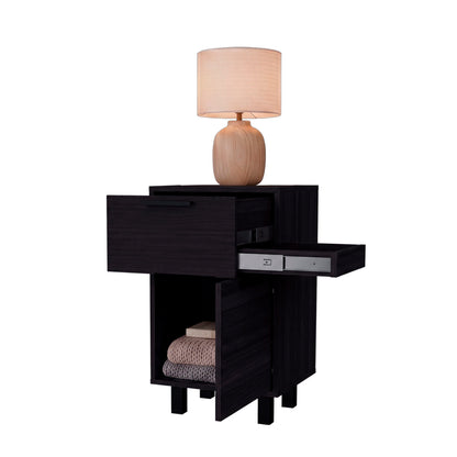 Secret Compact Nightstand with One Standard Drawer, Hidden Side Drawer and Storage Cabinet