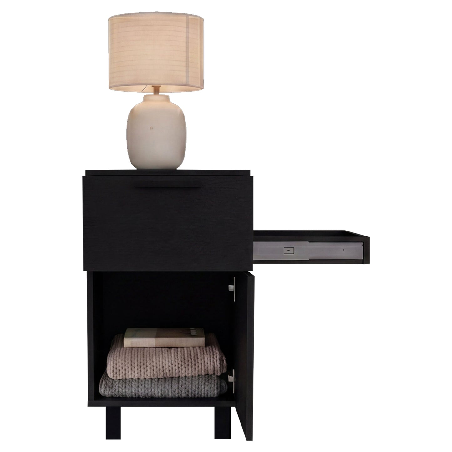Secret Compact Nightstand with One Standard Drawer, Hidden Side Drawer and Storage Cabinet
