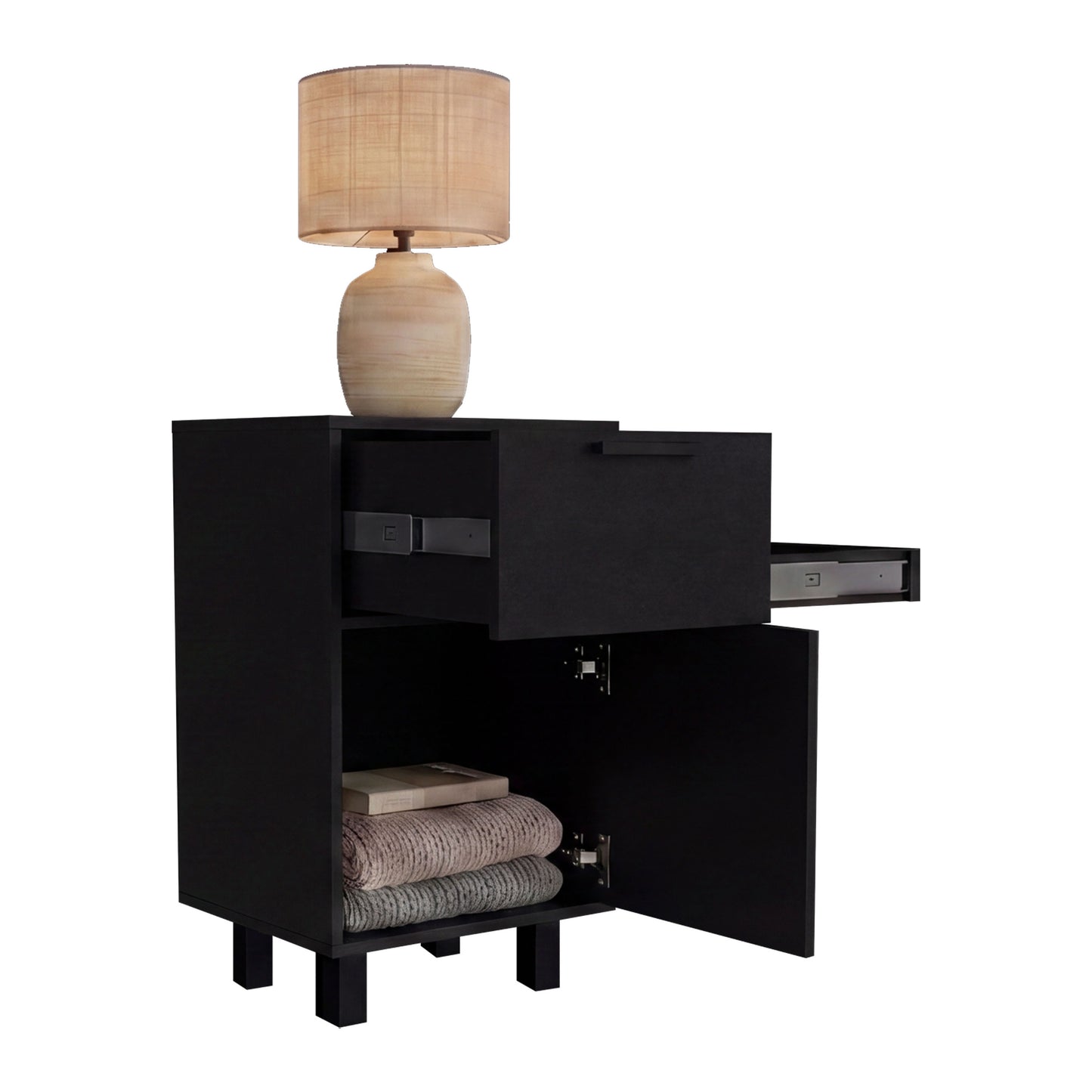 Secret Compact Nightstand with One Standard Drawer, Hidden Side Drawer and Storage Cabinet
