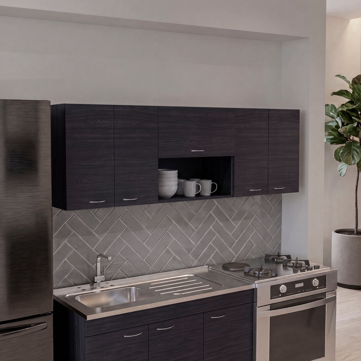 Ely Wall-Mounted Kitchen 5-Door Cabinet with Interior Storag - Wengue
