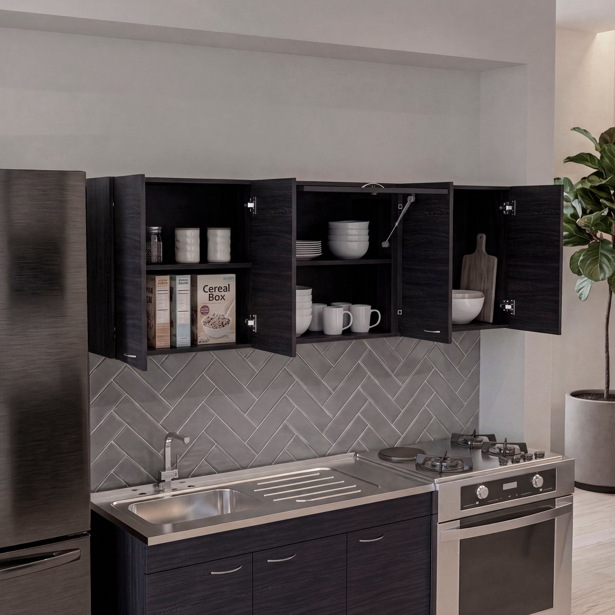 Ely Wall-Mounted Kitchen 5-Door Cabinet with Interior Storag - Wengue