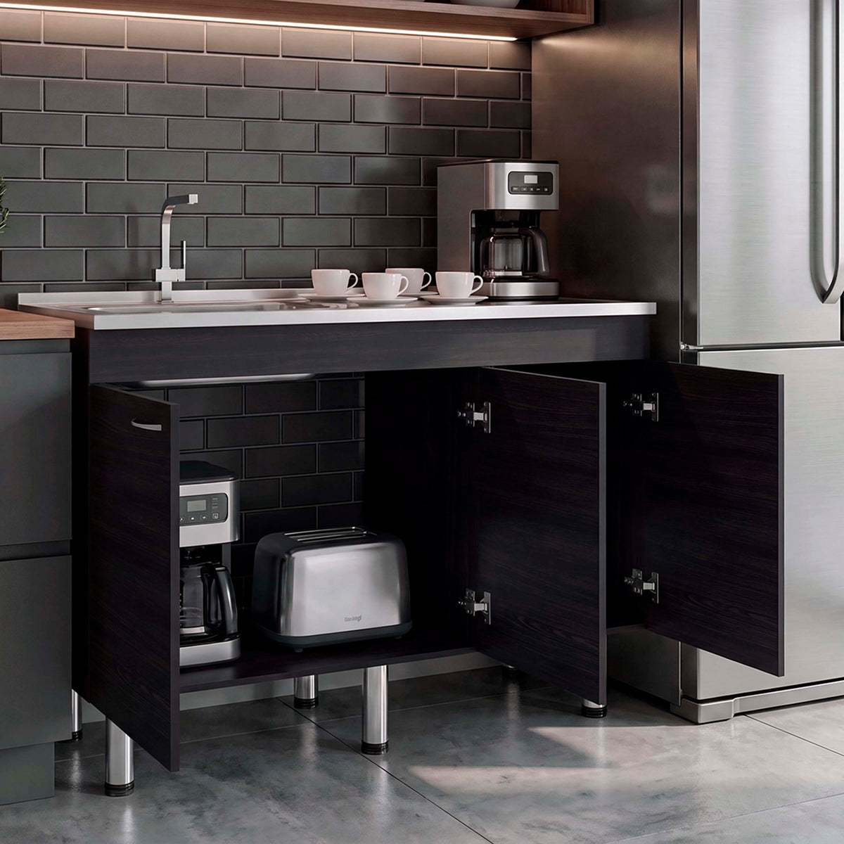 Oceana Base Utility Sink with Stainless Steel Sink and 3-Doo - Wengue