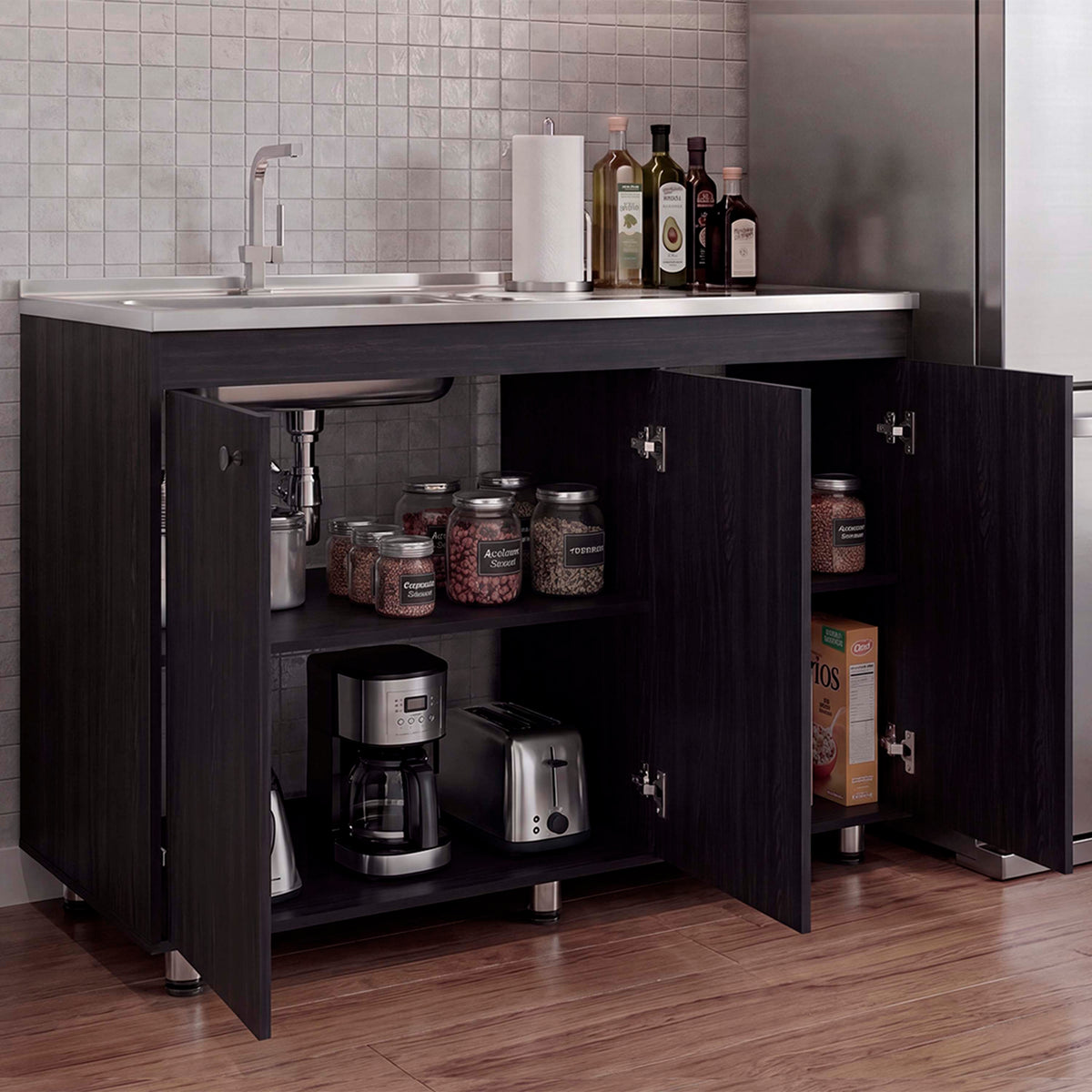 Napoleon Base Utility Sink Cabinet with Stainless Steel Coun - Wengue