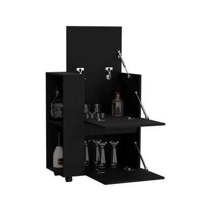 Glasgow Bar Cart Two Pull-Down Door Cabinets And Two Open Shelves