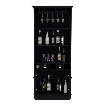 Dundee 70-Inch High 10-Glass Bar Cabinet With 5 Cubbies And 3 Open Shelves And Cabinet
