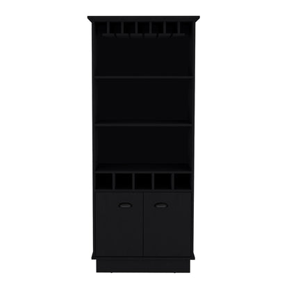 Dundee 70-Inch High 10-Glass Bar Cabinet With 5 Cubbies And 3 Open Shelves And Cabinet