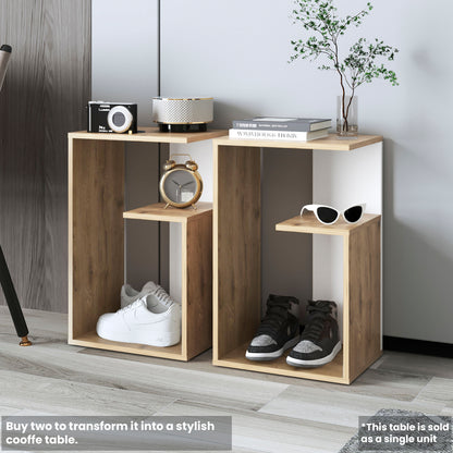 TUHOME Everet 25-Inch High Three-Tier Side Table with Tray-Style Top and Dual Lower Shelves, Compact End Table for Living Room, Sofa Side Storage, Modern Small-Space Organizer for Coffee, Décor and Everyday Essentials
