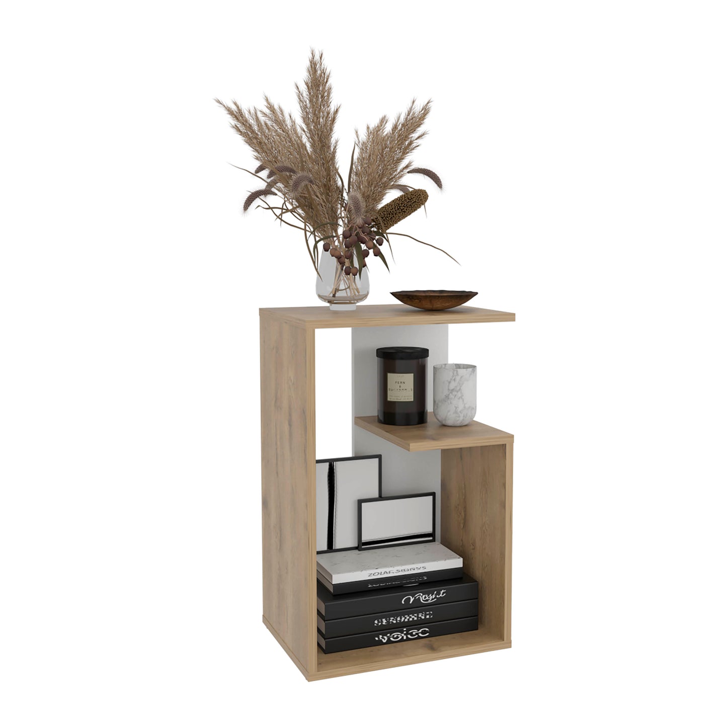 TUHOME Everet 25-Inch High Three-Tier Side Table with Tray-Style Top and Dual Lower Shelves, Compact End Table for Living Room, Sofa Side Storage, Modern Small-Space Organizer for Coffee, Décor and Everyday Essentials
