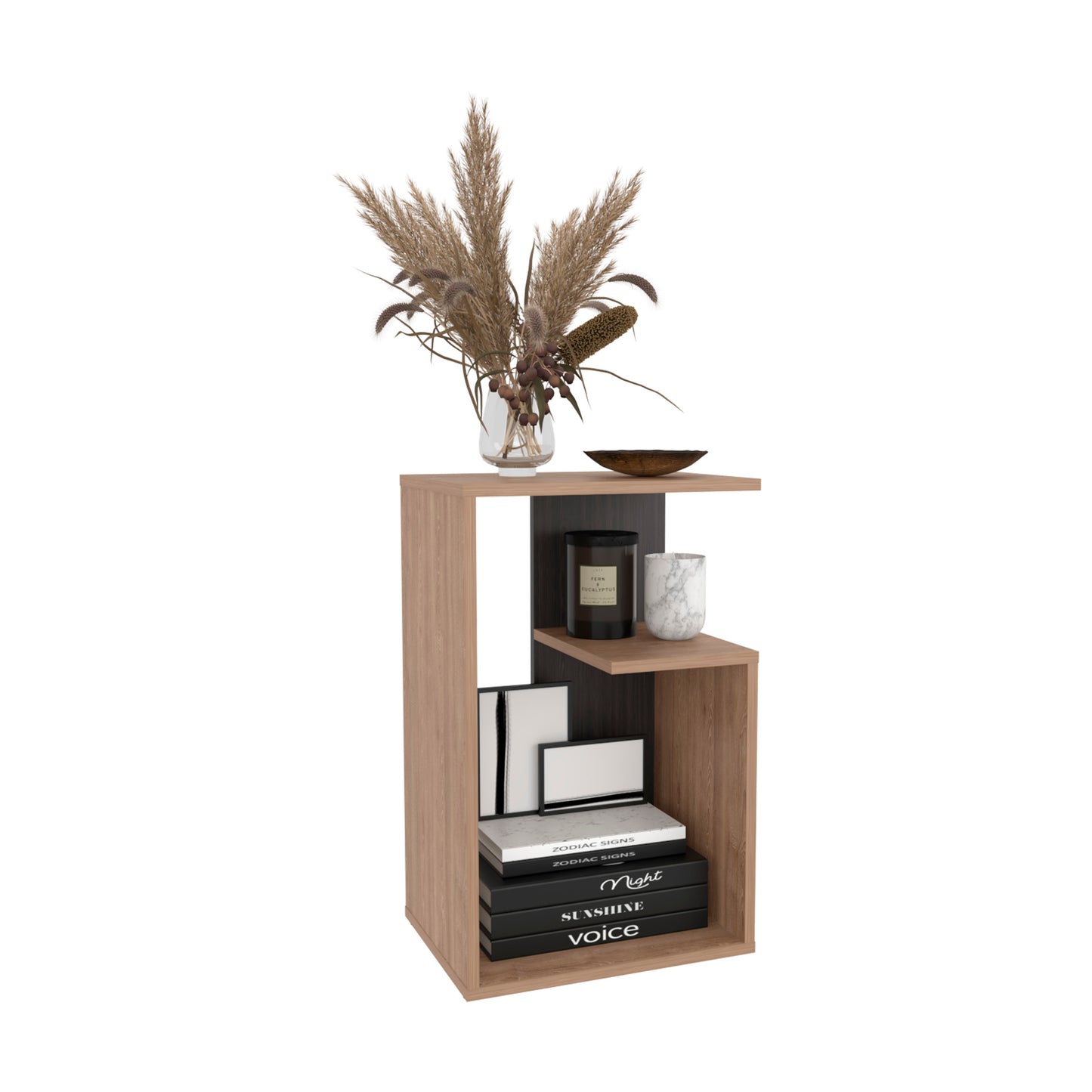 TUHOME Everet 25-Inch High Three-Tier Side Table with Tray-Style Top and Dual Lower Shelves, Compact End Table for Living Room, Sofa Side Storage, Modern Small-Space Organizer for Coffee, Décor and Everyday Essentials