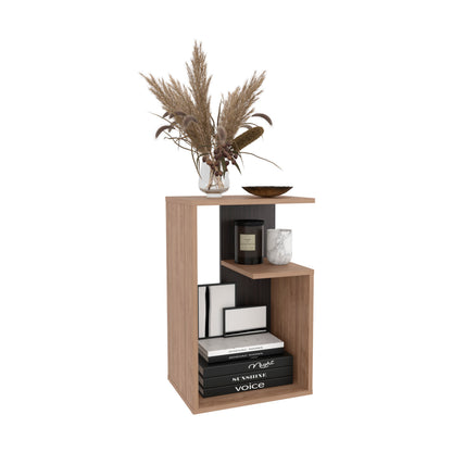 TUHOME Everet 25-Inch High Three-Tier Side Table with Tray-Style Top and Dual Lower Shelves, Compact End Table for Living Room, Sofa Side Storage, Modern Small-Space Organizer for Coffee, Décor and Everyday Essentials