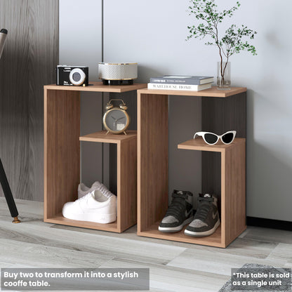 TUHOME Everet 25-Inch High Three-Tier Side Table with Tray-Style Top and Dual Lower Shelves, Compact End Table for Living Room, Sofa Side Storage, Modern Small-Space Organizer for Coffee, Décor and Everyday Essentials