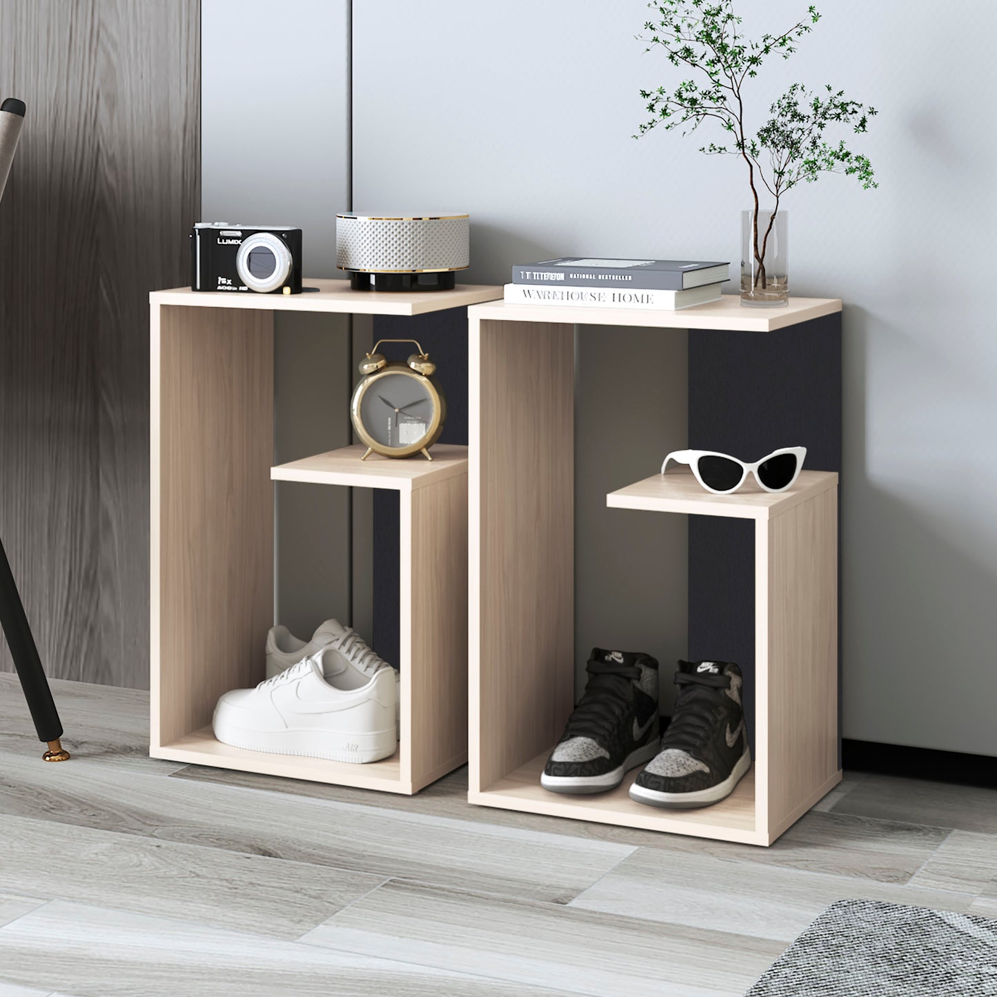 TUHOME Everet 25-Inch High Three-Tier Side Table with Tray-Style Top and Dual Lower Shelves, Compact End Table for Living Room, Sofa Side Storage, Modern Small-Space Organizer for Coffee, Décor and Everyday Essentials