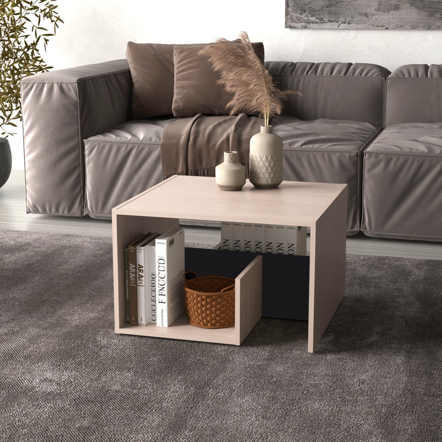 TUHOME Everet 25-Inch High Three-Tier Side Table with Tray-Style Top and Dual Lower Shelves, Compact End Table for Living Room, Sofa Side Storage, Modern Small-Space Organizer for Coffee, Décor and Everyday Essentials