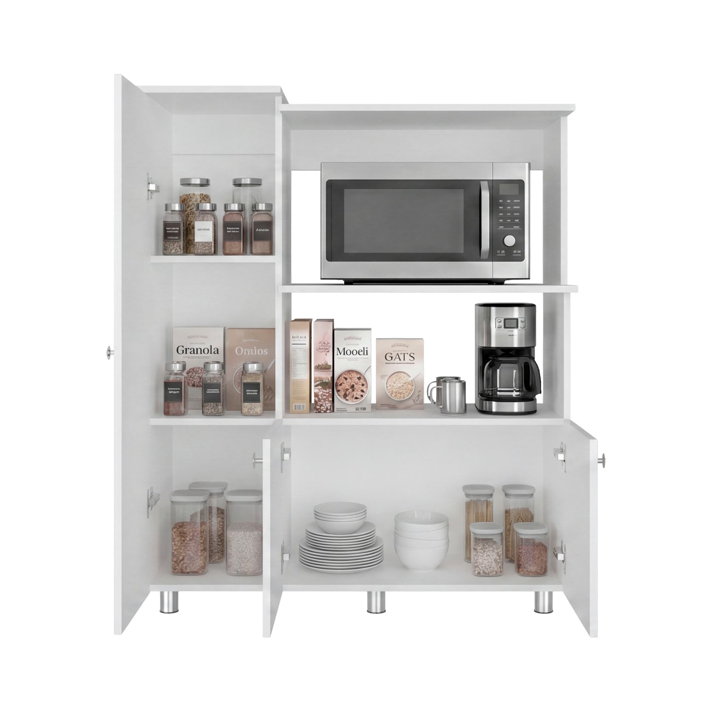 Lilo Kitchen Pantry Storage Cabinet with Microwave Shelf and 2 Hutch Cabinet with Enclosed Storage