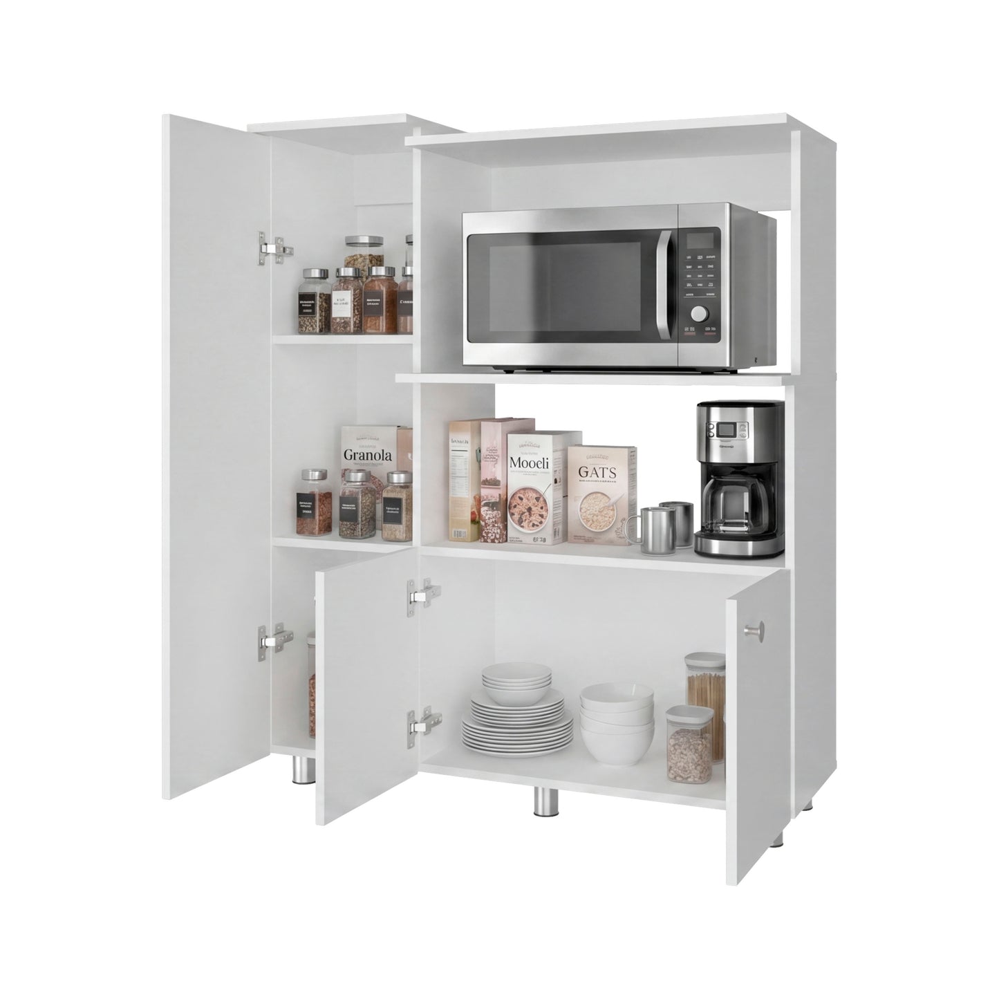 Lilo Kitchen Pantry Storage Cabinet with Microwave Shelf and 2 Hutch Cabinet with Enclosed Storage