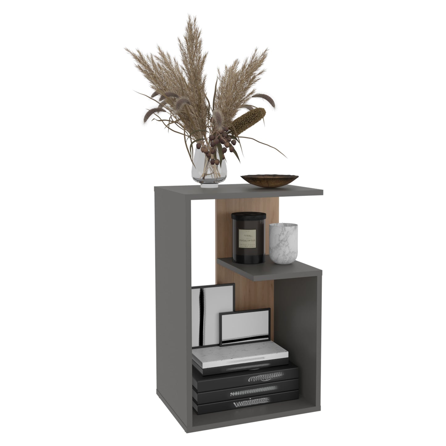 TUHOME Everet 25-Inch High Three-Tier Side Table with Tray-Style Top and Dual Lower Shelves, Compact End Table for Living Room, Sofa Side Storage, Modern Small-Space Organizer for Coffee, Décor and Everyday Essentials